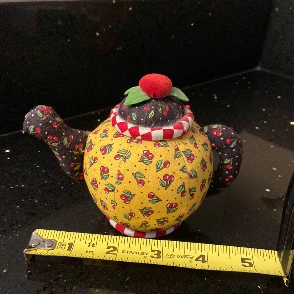 Mary Engelbreit Farmhouse Country Colorful Calico Soft Teapot Pin Cushion - Picture 7 of 8